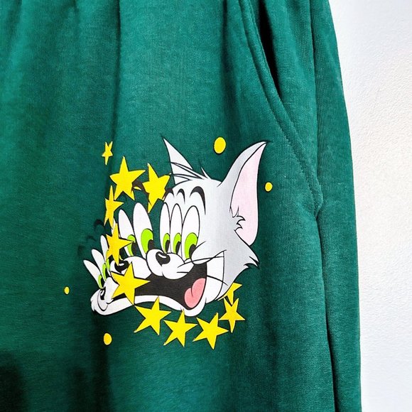 BERSHKA TOM & JERRY Green Sweatpants Joggers Size Large NWT - Picture 4 of 6